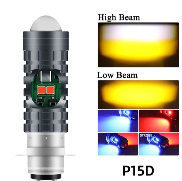 Pack of 2 Headlight & Backlight Bulb | Yellow/White Beam + Red/Blue Flasher | Universal for All Bikes - Image 4