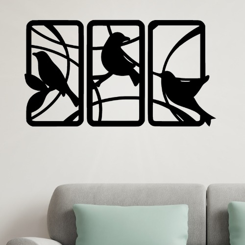 Handcrafted Wooden Sparrow Wall Decor Nature-Inspired 3 Panel Wall Art for Home & Office - Image 2