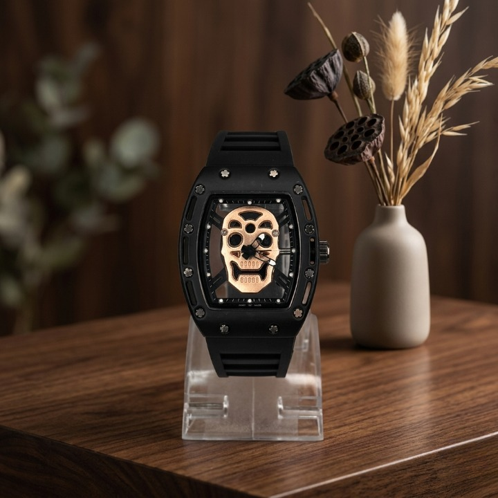 Luxury Non-Waterproof Skull Skeleton Concept Watch Bold Tonneau Case with Sporty Silicone Strap (Without Box) - Image 2