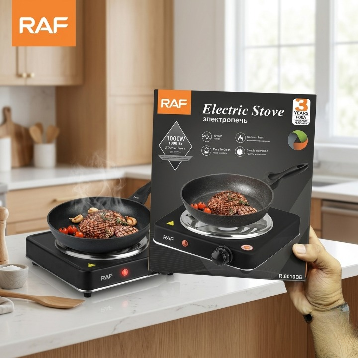 RAF 1000W Single Electric Stove Portable Hot Plate Countertop Cooker with Adjustable Temperature Control & Overheat Protection - Image 2