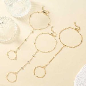 Elegant Finger Bracelet – Adjustable Gold Hand Chain with Connected Ring for Women & Girls(Multi Color)