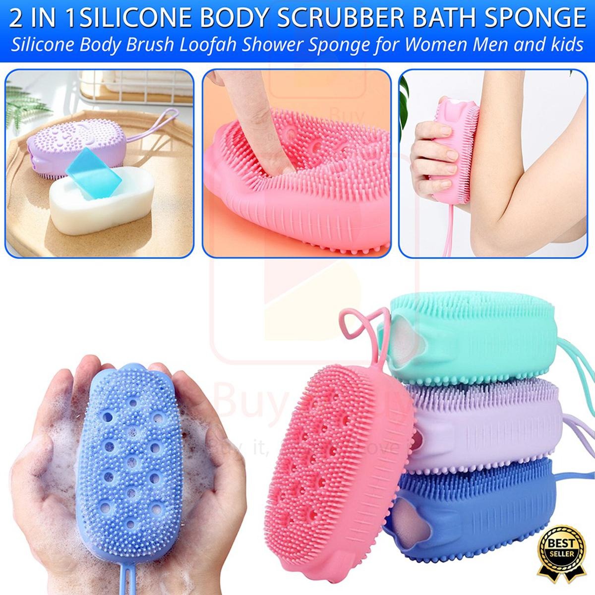 Silicone Body Scrubber Bath Sponge Soft Exfoliating Shower Brush for Men & Women (Random Color) - Image 2