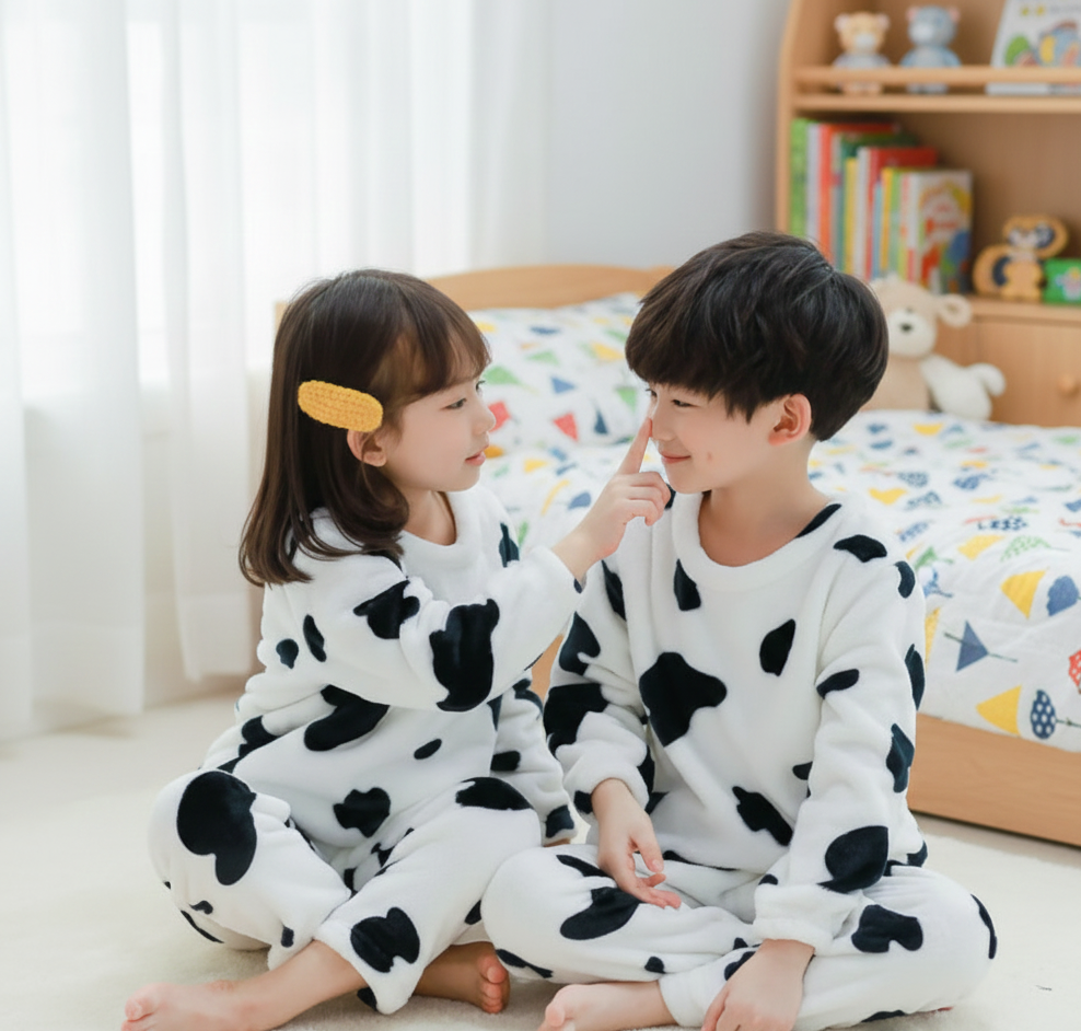 Ultra-Soft Fleece Kids Cow Print Pajamas - Image 2
