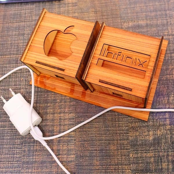 Wall Mounted Wooden Mobile Charging Holder Phone & Charger Organizer for Home & Office - Image 4