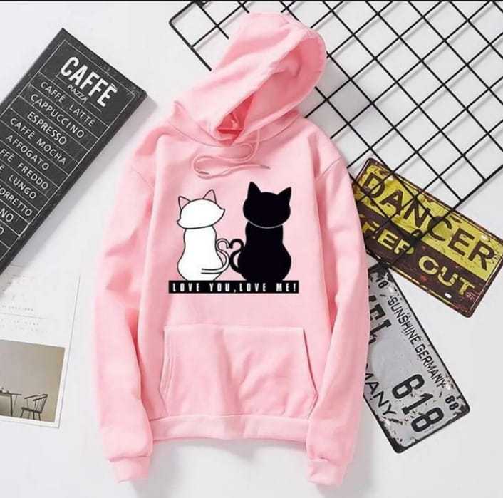 Classy Stylish Printed Kangaroo Hoodie for Women & Girls | Export Quality Fleece Pullover Sweatshirt with Drawstring Hood - Image 3