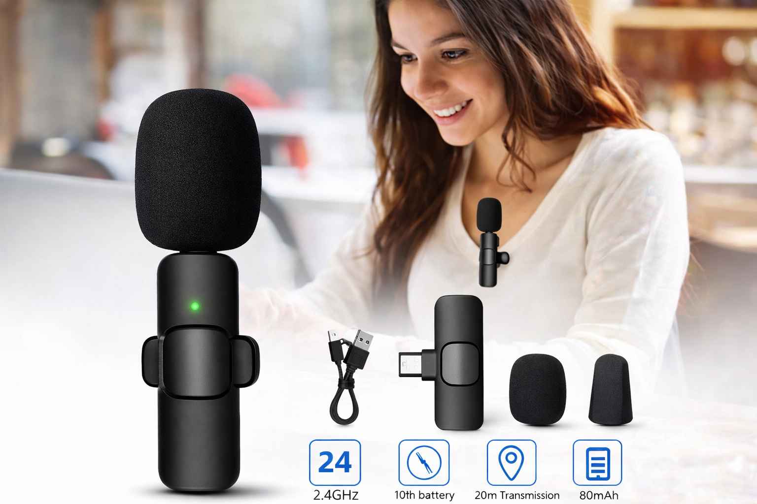 K8 Wireless Collar Microphone ?? Type-C Android Supported | Noise Reduction | Vlogging, YouTube & Podcast Mic - Image 3