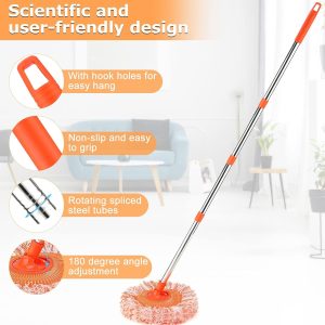 Long-Handle Telescopic Cleaning Mop  360° Rotating Microfiber Dust Mop with Detachable Head