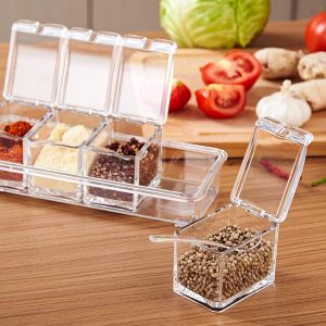 Crystal Seasoning Box With 4 Compartments And Spoons  Transparent Spice Storage Container Set For Kitchen Organization