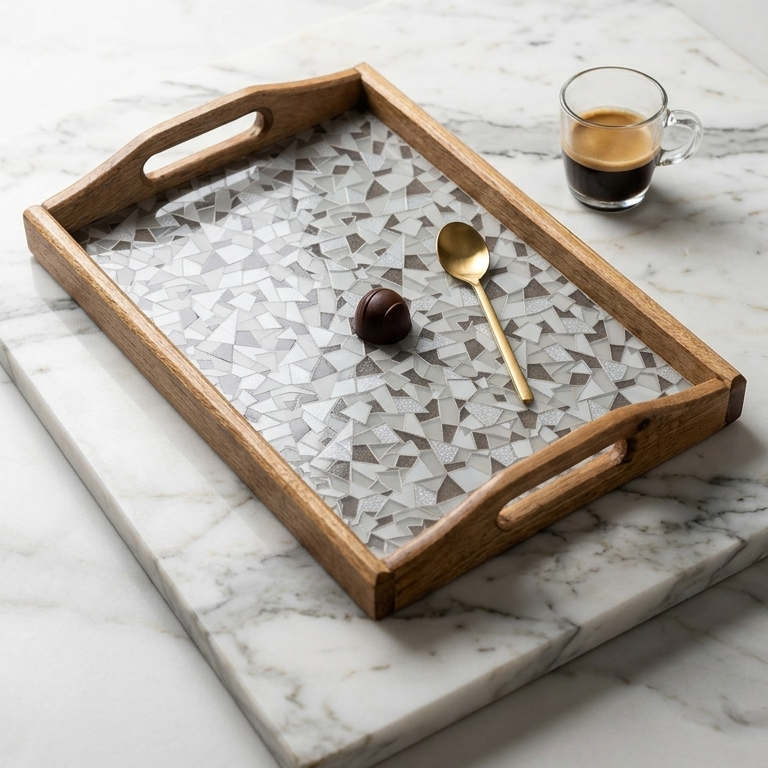Premium Wood & Acrylic Serving Tray Elegant Decorative Tray for Serving, Coffee Table & Home Décor (Multiple Sizes)