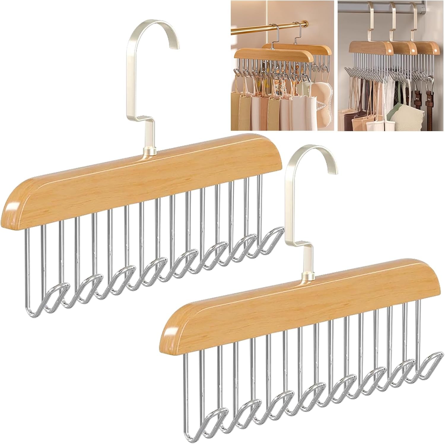 8 Hooks Multi-function Wooden Caps, Belts, Tie Hanger Strong No Trace Storage Rack(Random Colour) - Image 2