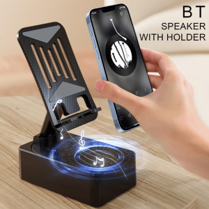 3-in-1 Rotating Foldable Mobile Phone Stand with Built-in Bluetooth Speaker Adjustable Desktop Holder for Smartphones