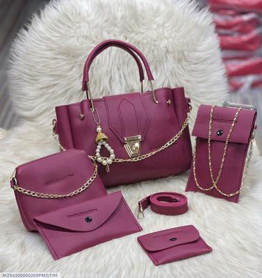 Maroon Leather 5-Piece Handbag Set for Girls | Premium PU Leather Handbag, Shoulder Bag, Wallet & Accessories Set for Daily Use - Image 2