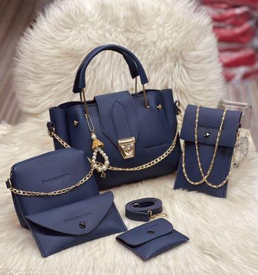 Maroon Leather 5-Piece Handbag Set for Girls | Premium PU Leather Handbag, Shoulder Bag, Wallet & Accessories Set for Daily Use - Image 3