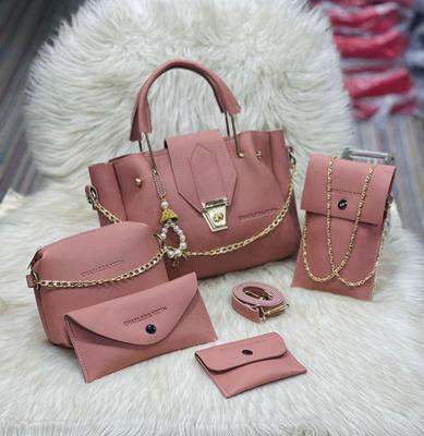 Maroon Leather 5-Piece Handbag Set for Girls | Premium PU Leather Handbag, Shoulder Bag, Wallet & Accessories Set for Daily Use - Image 5