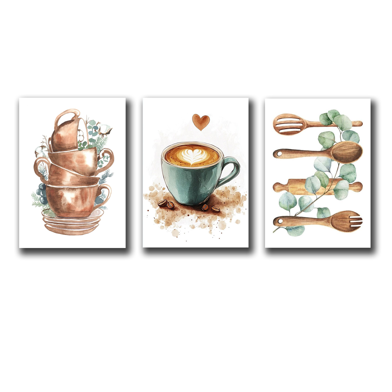 Set of 3 Wall Art Sticky Wooden Canvas Frames for Dining Room and Kitchen Decor / Sticky Photo Tiles - Image 2