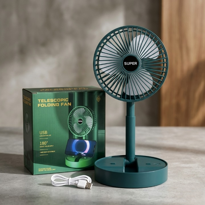 Super Telescopic Folding Fan Portable USB Rechargeable Desk Fan with 180° Adjustable Air Supply - Image 3