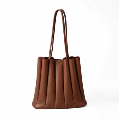 Brown Pleated PU Leather Handbag for Women – Elegant Top Handle Shoulder Purse for Office, Shopping & Everyday Use (Brown) - Image 2