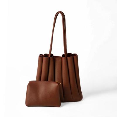 Brown Pleated PU Leather Handbag for Women – Elegant Top Handle Shoulder Purse for Office, Shopping & Everyday Use (Brown) - Image 3