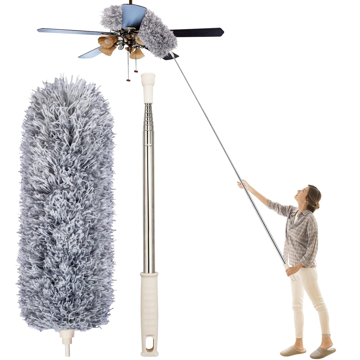 Microfiber Fan Duster | Telescopic Extendable Gray Duster | Micro Fiber Duster