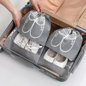 Shoe Storage Bag Dust-proof Waterproof Transparent Non Woven Fabric Shoe Tote Drawstring Packaging Organizer For Travel