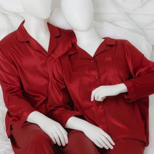 Couple Night Suit Silk Satin Pajama Set Long Sleeve Top & Pants | SKU: DC-C011 (4 Pcs)