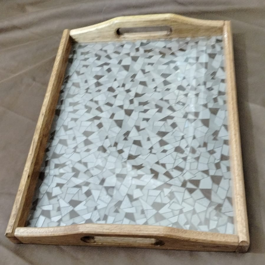 Premium Wood & Acrylic Serving Tray Elegant Decorative Tray for Serving, Coffee Table & Home Décor (Multiple Sizes) - Image 5