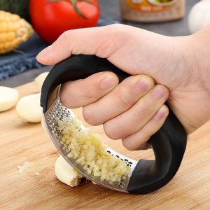 Manual Garlic Press Rocker with Handle  Stainless Steel Garlic Crusher, Squeezer, Slicer & Mincer