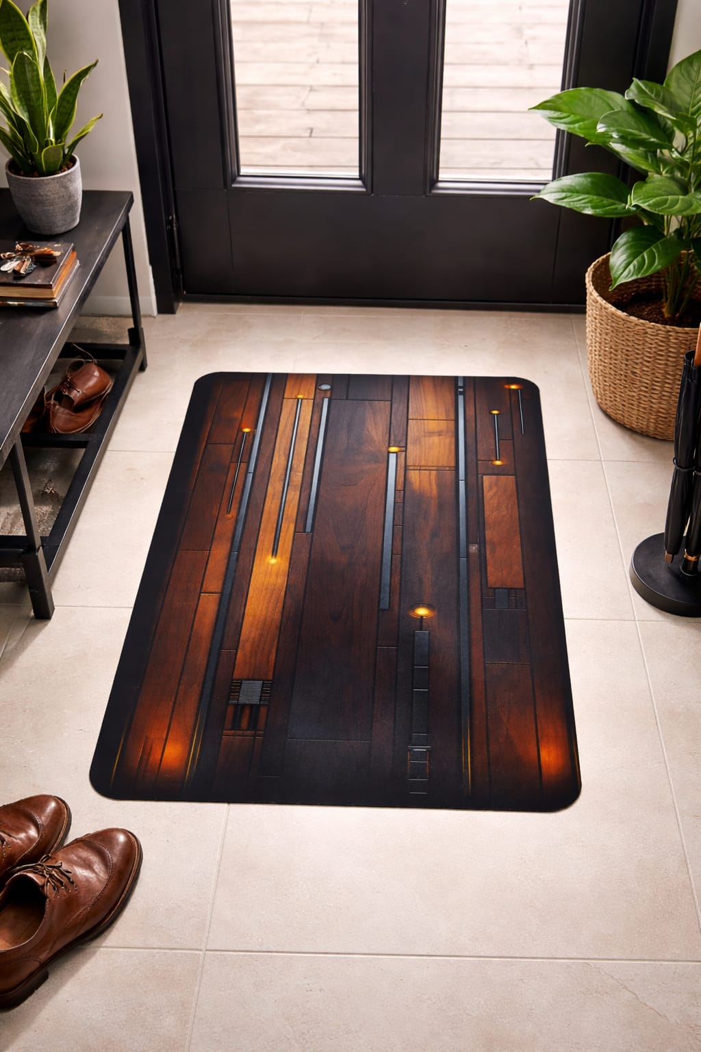 Super Absorbent Non Slip Bathroom Floor Mat Elegant Wooden Design Premium Quality 23 × 15 Inch - Image 2