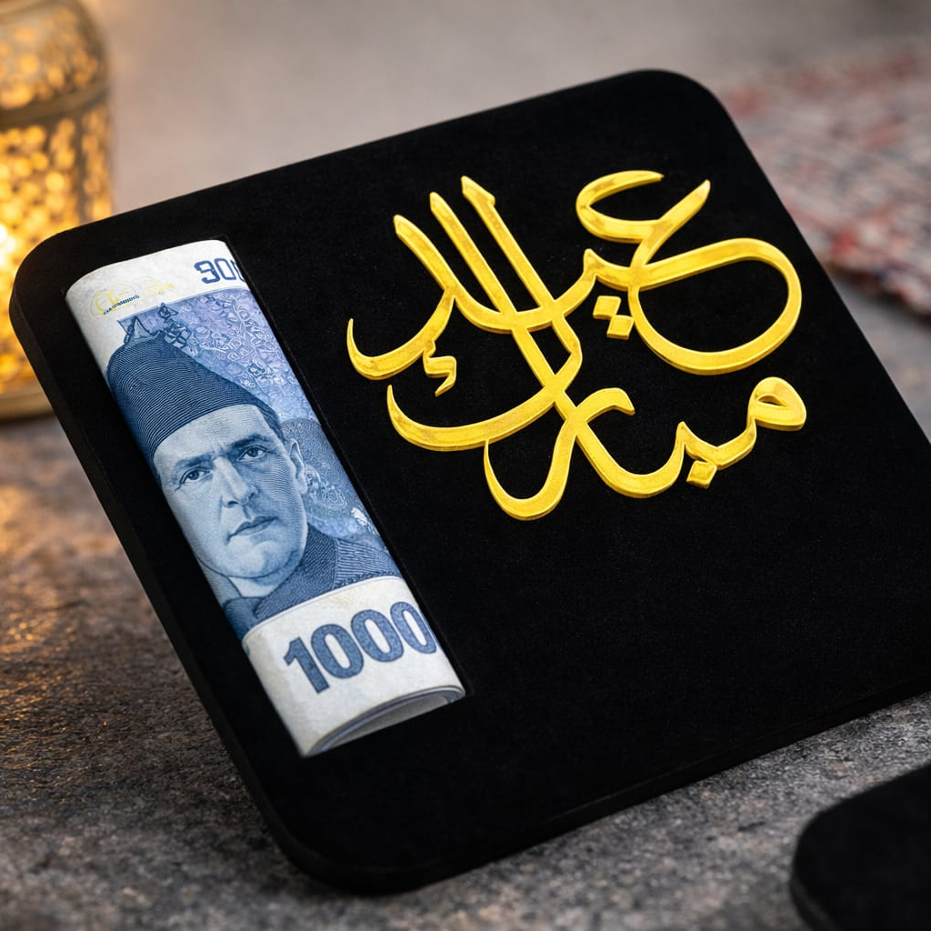 Premium Wooden & Acrylic Eidi Envelope 4x4 Inch Reusable Eid Money Gift Card Holder with Elegant Festive Design