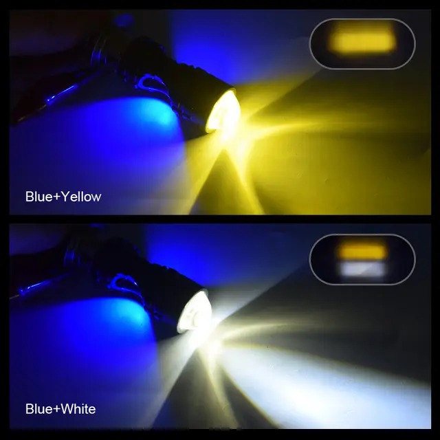Pack of 2 Headlight & Backlight Bulb | Yellow/White Beam + Red/Blue Flasher | Universal for All Bikes - Image 5