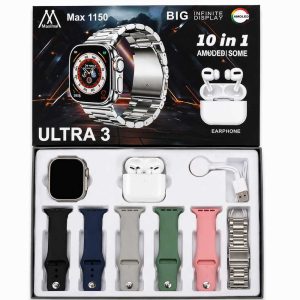 AMOLED Smart Watch with Wireless Earbuds & Extra Straps
