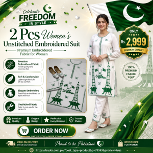 2 Pcs Women's Unstitched Embroidered Suit | Premium Embroidered Fabric for Women