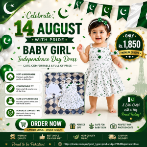 14 August 2 Pcs Girl's Fancy Frock & Trouser Set | Pakistan Independence Day Dress for Girls