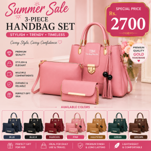 Pink 3-Piece Handbag Set with Gold Hardware | Premium Women's Leather Handbag Collection