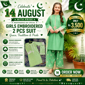 Green Embroidered 2-Piece Cotton Suit for Girls (7–12 Years) | Stitched Kurta & Trouser Set