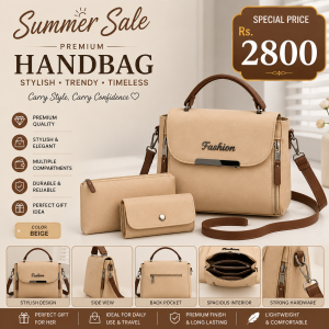 Women's Beige Leather Shoulder Bag with Top Handle | Elegant Ladies Handbag