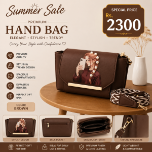 Brown Printed Leather Women's Handbag with Adjustable Strap | Premium Ladies Shoulder Bag