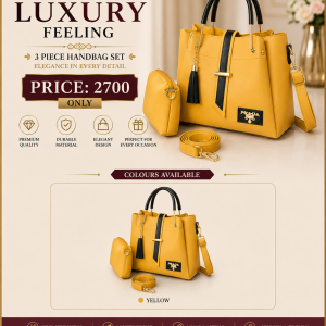 Yellow Handbag Set with Navy Tassel for Women | Premium 3-Piece Ladies Handbag Collection