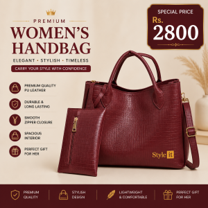 Maroon Croc Embossed Women's Handbag Set with Matching Pouch | Premium PU Leather Shoulder Bag for Office, Shopping & Daily Use