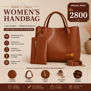 Premium Brown PU Leather Handbag & Wallet Set for Women | Elegant Shoulder Bag with Matching Wallet for Office, Shopping & Daily Use