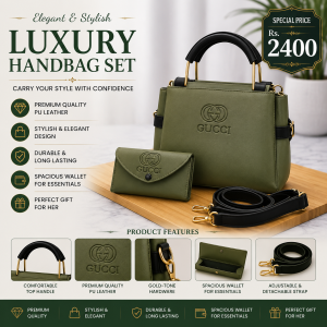 Green Leather Handbag Set for Women