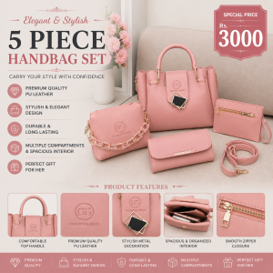 Pink PU Leather Handbag Set for Women | Premium Shoulder Bag Set for Office, Shopping & Daily Use