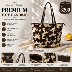 Brown Cow Print Tote Bag with Dual Straps | Premium Women's Shoulder Handbag for Shopping, Office & Daily Use