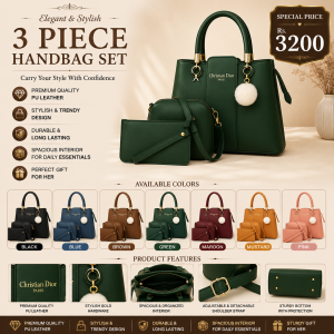 Leather 3Pcs Women Handbag Set | Premium PU Leather Handbag, Shoulder Bag & Wallet Set for Office, Shopping & Daily Use