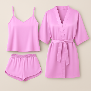 3-Piece Satin Sleepwear Set for Women  Camisole, Shorts & Robe