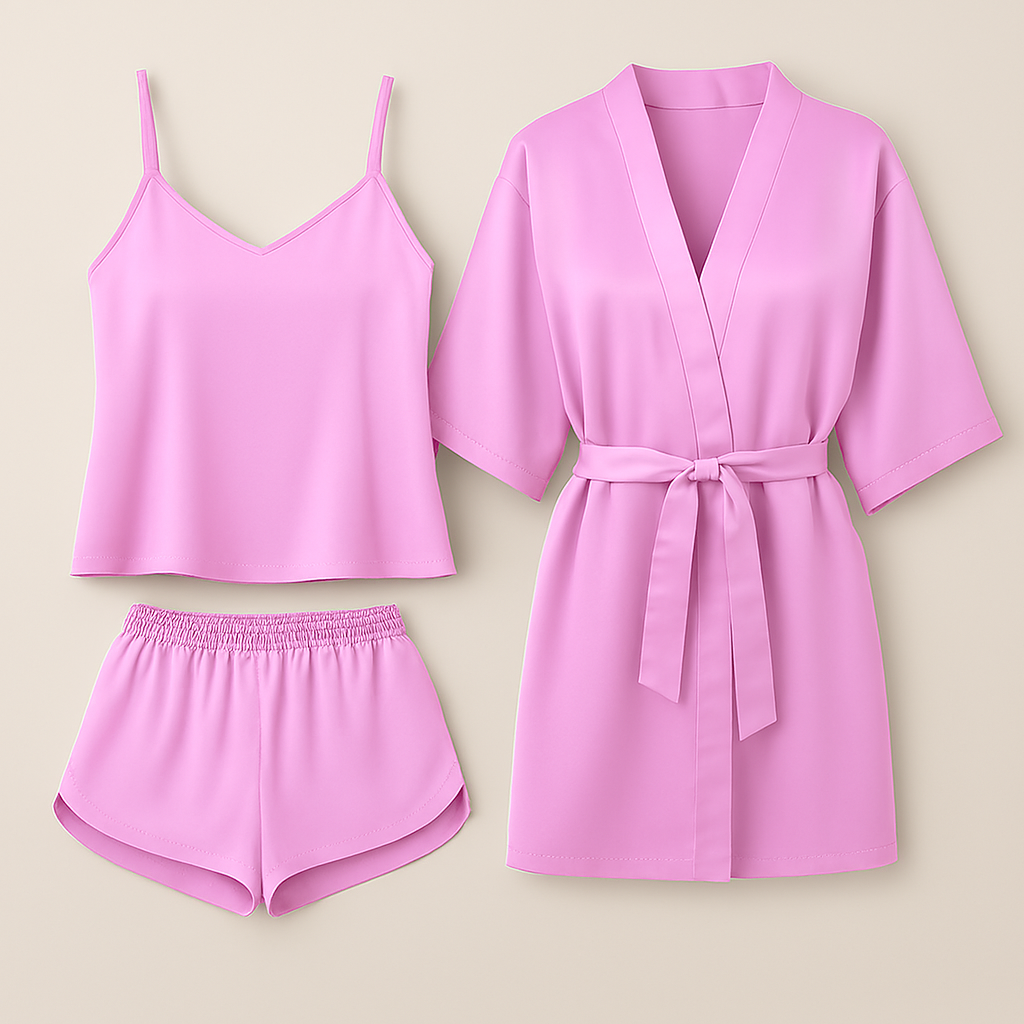 3-Piece Satin Sleepwear Set for Women Camisole, Shorts & Robe