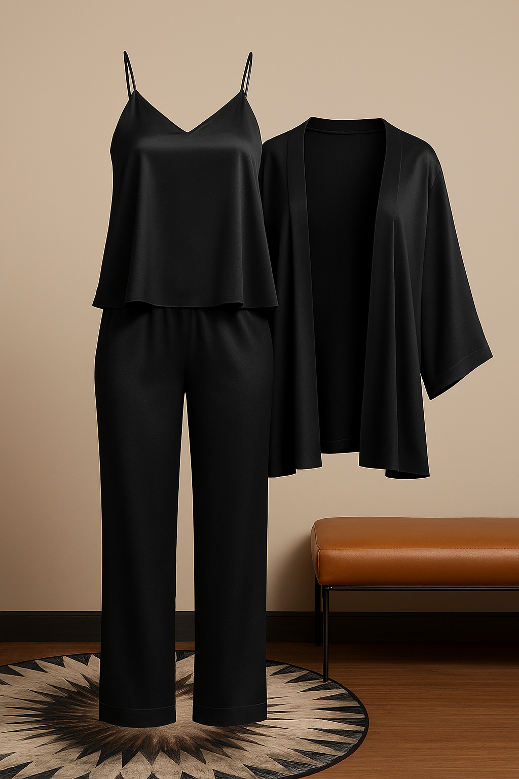 3-Piece Premium Satin Sleepwear Set for Women Camisole, Pants & Robe | Nightwear & Loungewear | Free Size (DC-3002) - Image 2