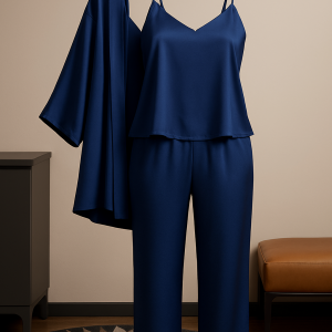 3-Piece Premium Satin Sleepwear Set for Women  Camisole, Pants & Robe | Nightwear & Loungewear | Free Size (DC-3002)