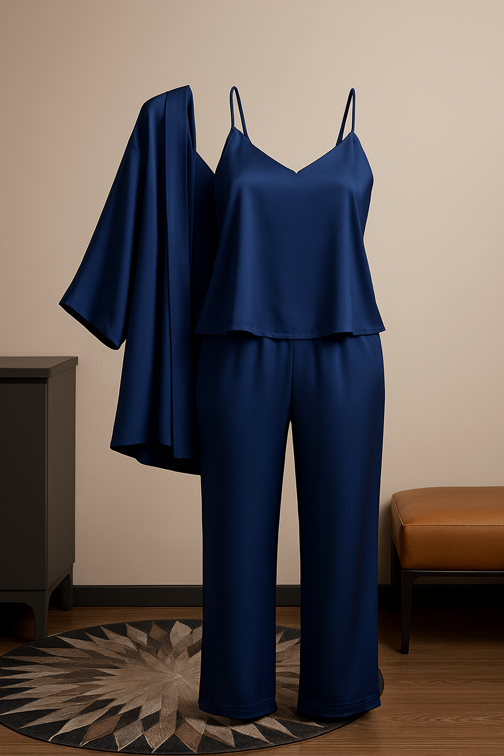 3-Piece Premium Satin Sleepwear Set for Women Camisole, Pants & Robe | Nightwear & Loungewear | Free Size (DC-3002)