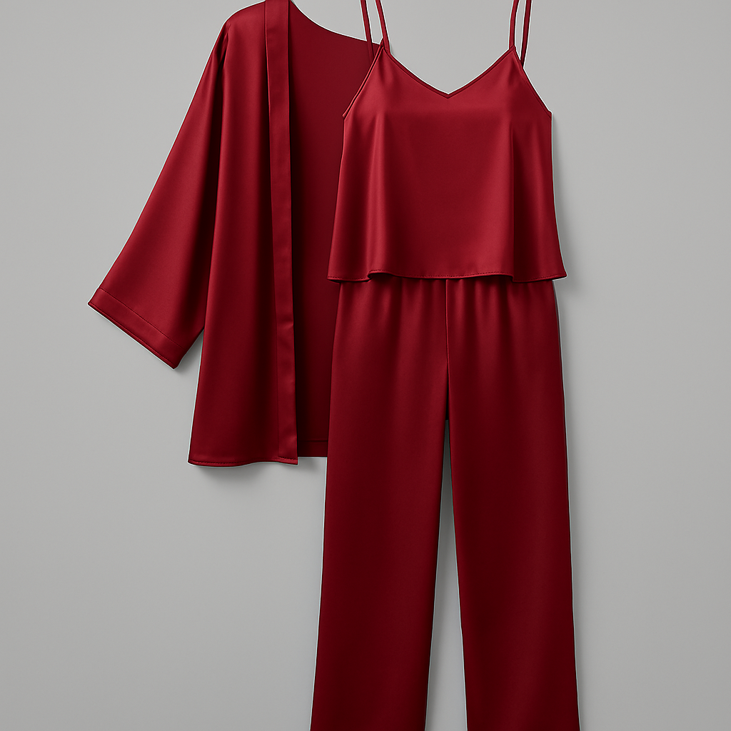 3-Piece Premium Satin Sleepwear Set for Women Camisole, Pants & Robe | Nightwear & Loungewear | Free Size (DC-3002) - Image 4